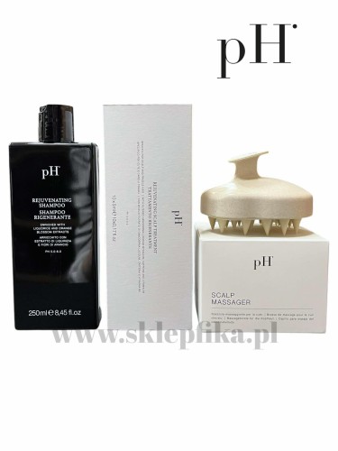 pH LABORATORIES ZESTAW REJUVENATIN SZAMPON WZMACNIAJĄCY 250ML + pH LABORATORIES REJUVENATING  SCALP TREATMENT 10X5ML WZMACNIAJĄCE AMPUŁKI DO WŁOSÓW + MASAŻER 